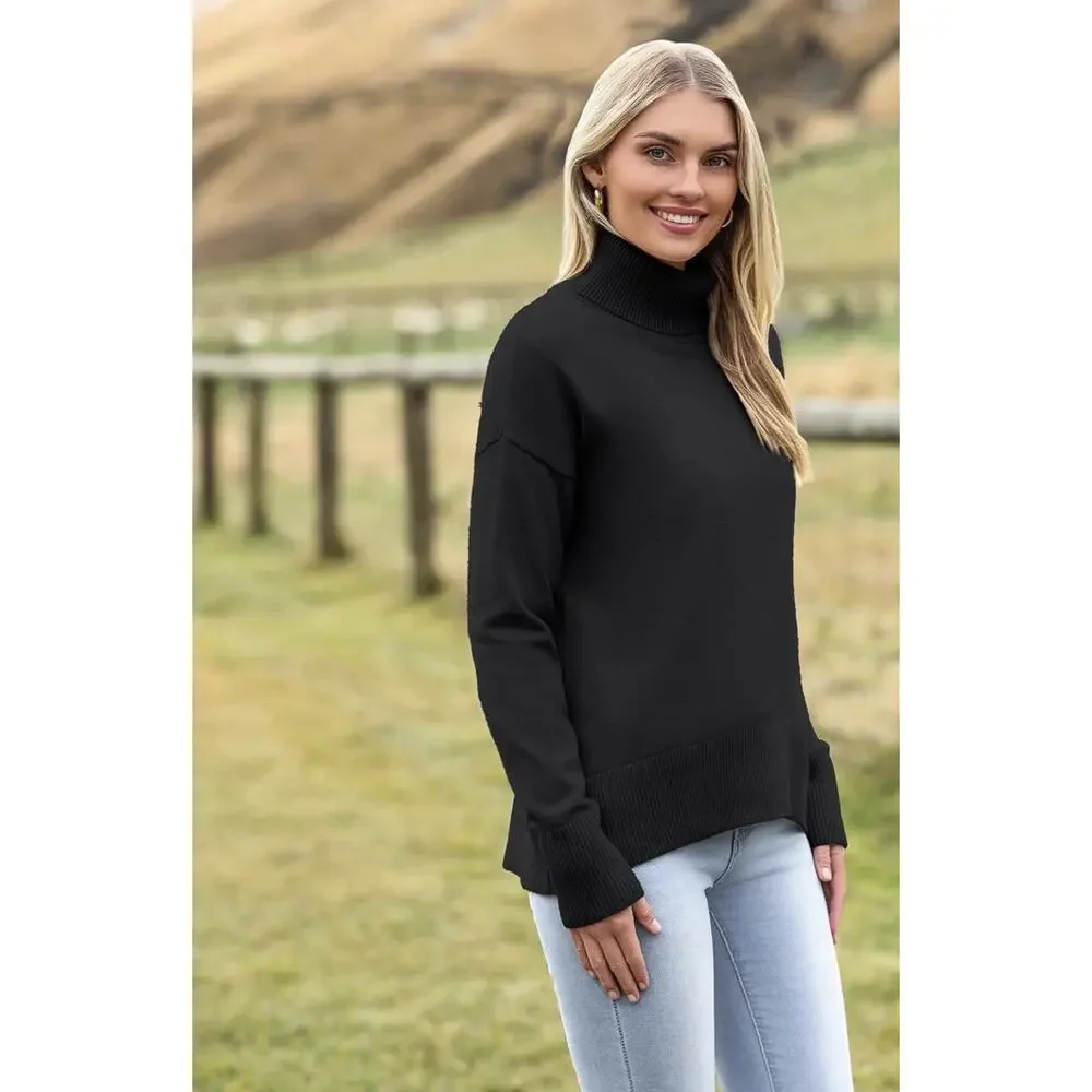 Zeagoo Women's Turtleneck Sweater Oversized Black Small